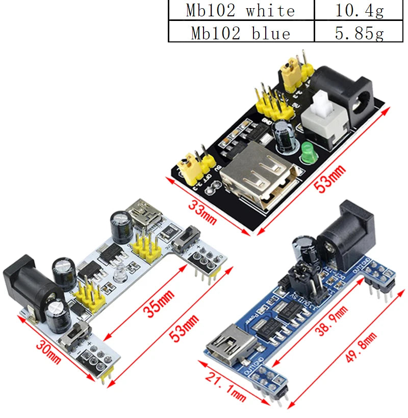 3.3V/5V MB102 Breadboard power module+ 400 points Solderless Prototype Bread board kit +65 Flexible jumper wires