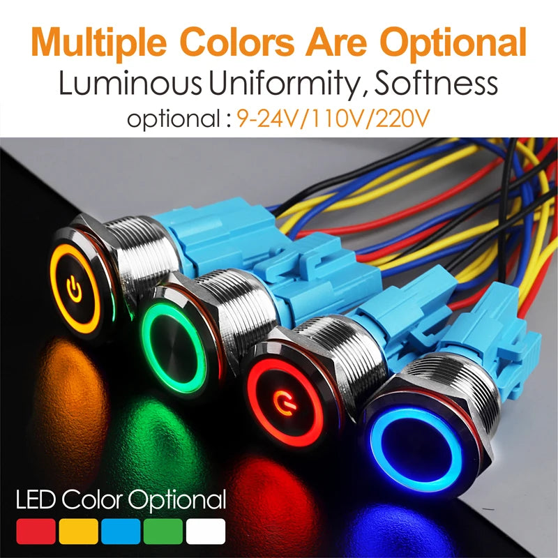 LANBOO 22B2 Economy Metal Pushbutton Switch / 1NO1NC / Momentary or Latching Available. Ring/Power Supply Button