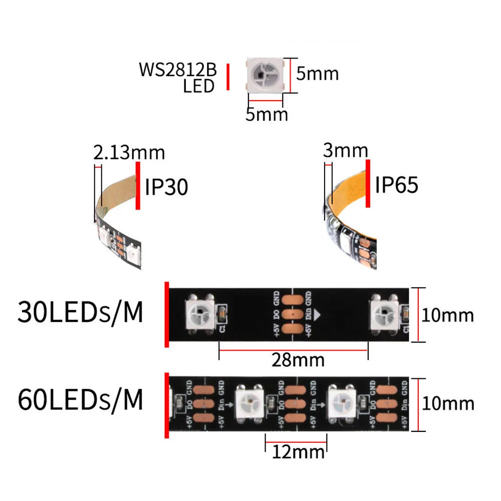 Addressable ARGB 5V LED Strip 3Pin Computer PC Case Tape Light WS2812B SMD 5050 Flexible Changeable Color Gamer Desktop Lamp