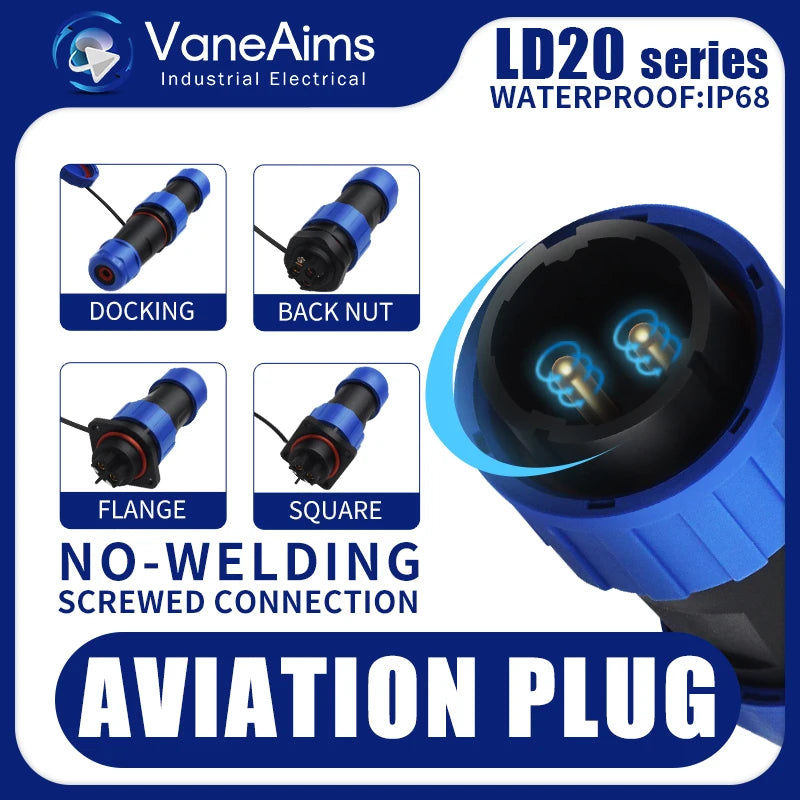 LD20 2/3/4/5/6/7/8/9/10/11/12 Pin Male + Female 20mm Circular Wire Panel Aviation Connector Socket Industrial Waterproof Connect