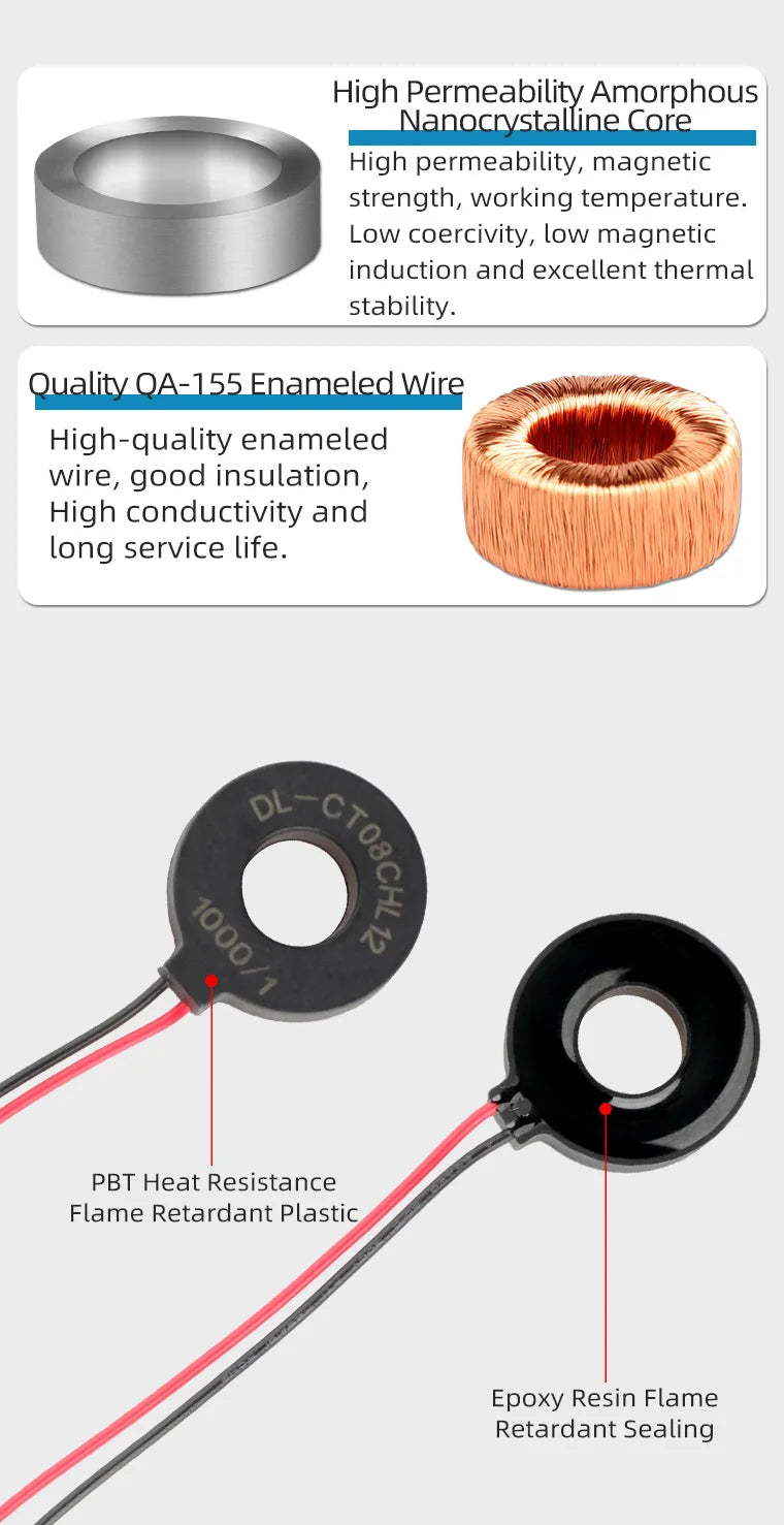 NJXSE DL-CT08CHL18 Micro Precision Current Transformer 1000/1 2000/1 10A 20A 30A 50A 100A AC High Quality Current Transformer CT