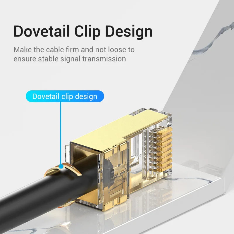 Vention RJ45 Connector Cat8 8P8C Modular Ethernet Cable Cat 8 FTP Head Plug Gold Plated 40Gbps Crimp Network Connerctor Cat8