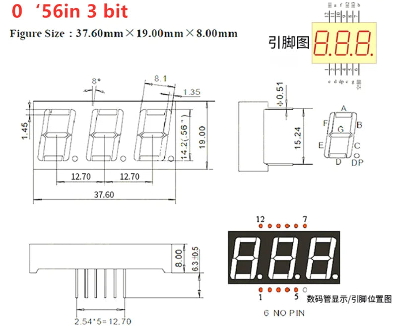 5Pcs 0.28 Inch Digital Tube LED Display 1Bit 2Bit 3Bit 4Bit Display Common Anode / Cathode 0.28"/0.36"/0.4"/0.56" 7 Segment Red