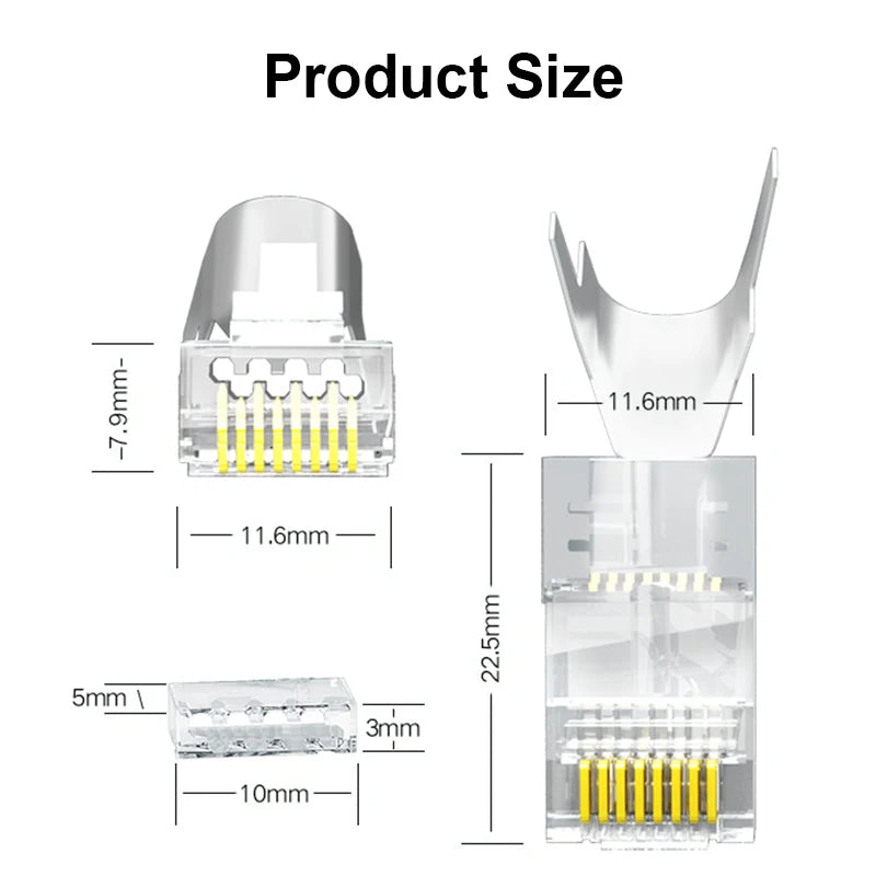 ONTi 10/50/100pcs CAT5E CAT6 CAT7 Plug RJ45 Connector 50U Gold Plated End Pass Through Network Cable Modular 8P8C Connector