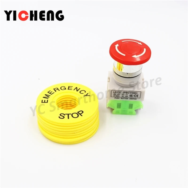 10 sets of mushroom head power switch emergency stop switch 10A 22mm button switch + STOP sign