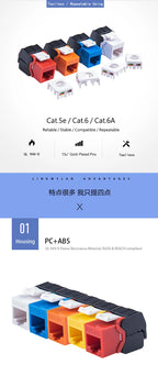 Linkwylan RJ45 Keystone Jack Cat5e Cat6 6A Multi Colors  Toolless UTP To LSA Network Modules Tool-Free Connection