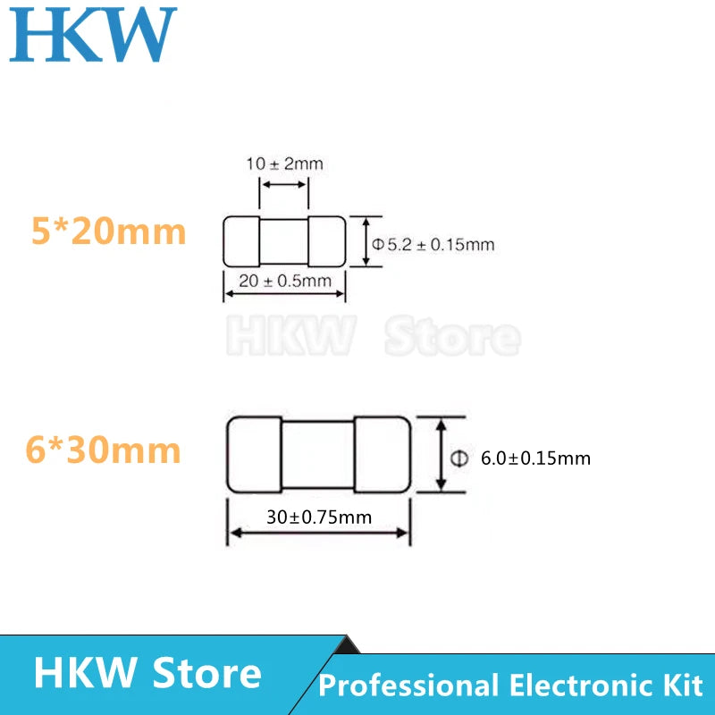10pcs/lot 5*20mm 6*30mm Fast Blow Tube Fuses 250V 0.5A 1A 2A 3A 4A 5A 6A 6.3A 8A 10A 15A 20A 25A 30A AMP Fuse Ceramic Fusible
