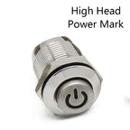 12mm Flat High Head Waterproof Metal Push Button Switch LED Light Momentary Latching Car Engine Computer PC Power Switch 3-380V