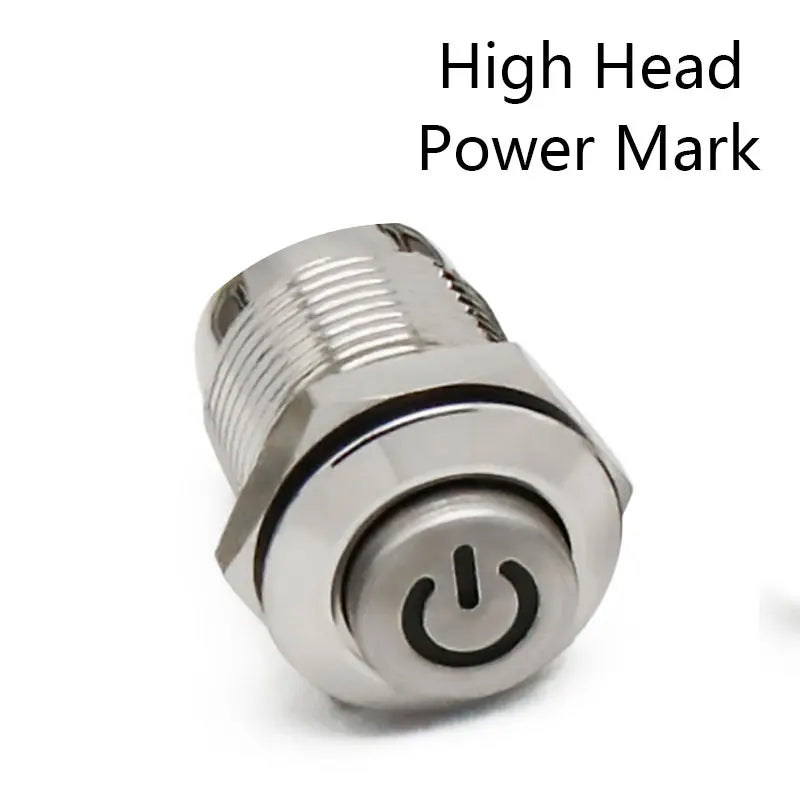12mm Flat High Head Waterproof Metal Push Button Switch LED Light Momentary Latching Car Engine Computer PC Power Switch 3-380V