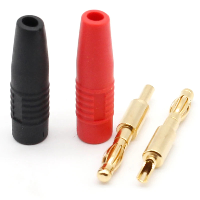 4pcs 4mm Goldplated Full Copper Banana Insulated panel plug Musical Speaker Connector Black and Red