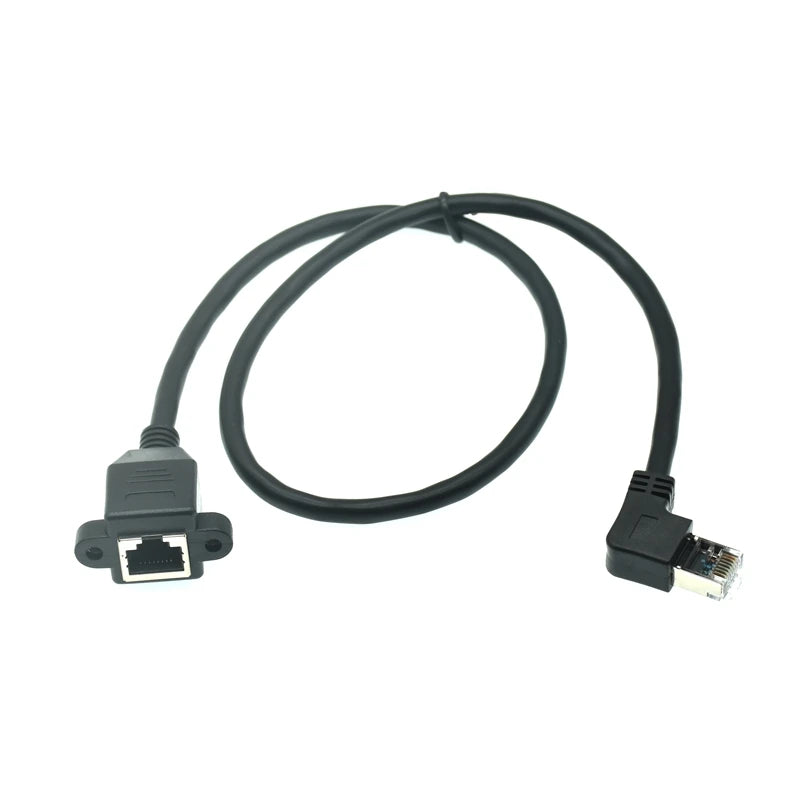 High Quality 90 Degree 8P8C FTP STP UTP Cat5 RJ45 Male to Female With Screw LAN Ethernet Computer Network Extension Cable