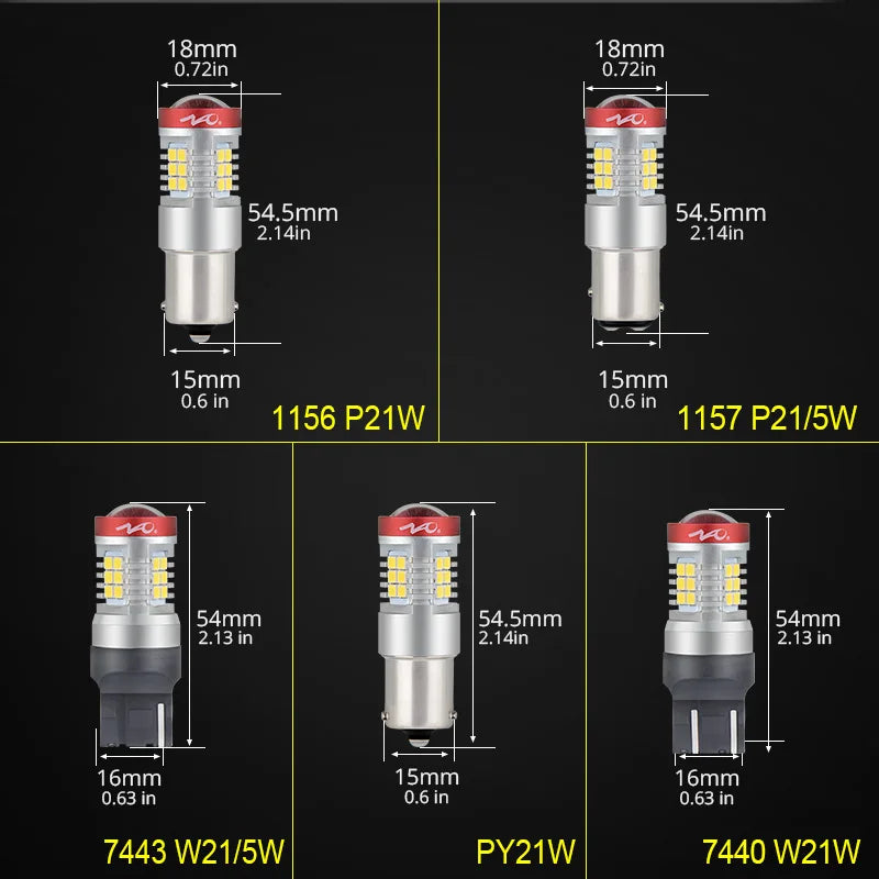 NAO P21W LED PY21W BA15S T20 W21/5W W5W T10 7443 For LADA DRL P21/5W 1300LM Car Lights Bulb 7440 BAY15D W21W 1157 Red White 1156