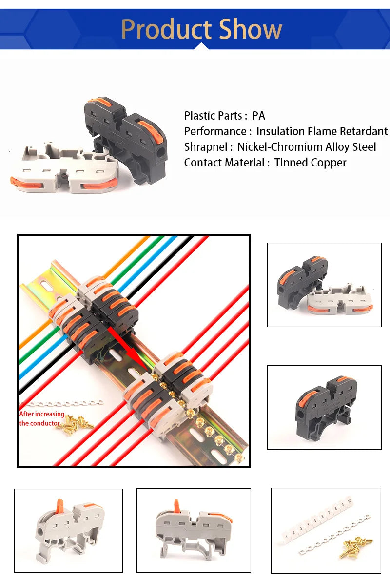 Din Rail Wire Connector Terminal Block Quick Wiring Compact Splicing 211 Quick Cable Connector Terminal Block