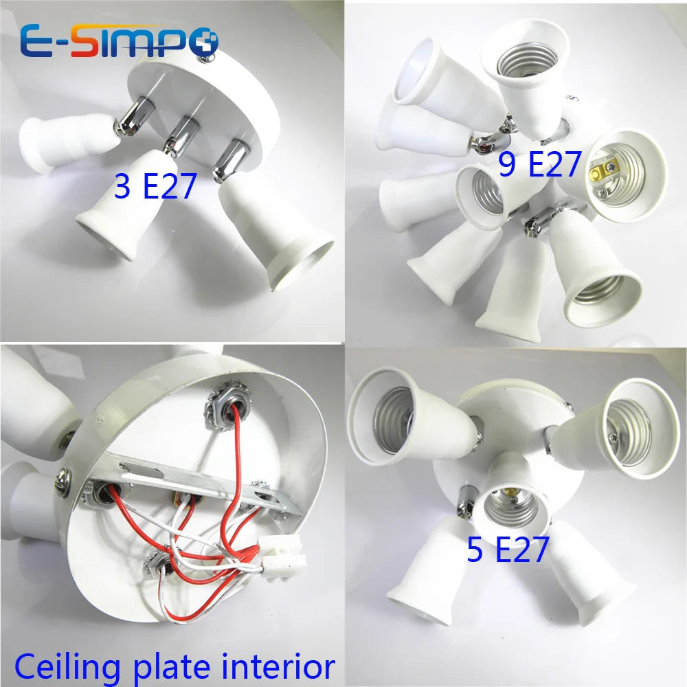 3/5/9 Heads 360D Adjustable Screw Ceiling Mount E26 E27 LED Lamp Base Light Bulb Socket Holder Adapter Converter Splitter