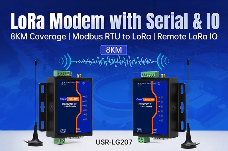 PUSR RS485/232 to LoRa Converter Point to Modbus TCP/RTU Gateway 8KM Data Transfer SX1262 DI+DO IO LoRa Wireless Modem USR-LG207