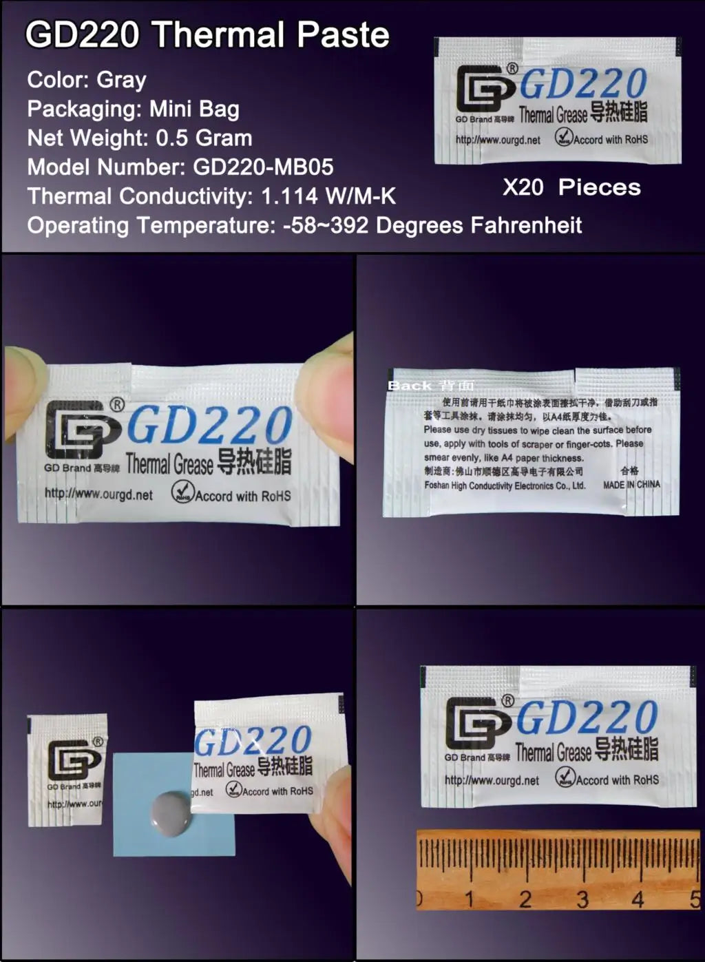 100 Pieces 0.5g Mini Bag Packaging GD Brand Series GD900 Thermal Grease Paste CPU Heat Sink Compound MB05