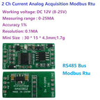 4-20MA to RS485 2 Channel DC 12V 0-25MA Analog Acquisition Module 12Bit ADC Board Modbus RTU PLC