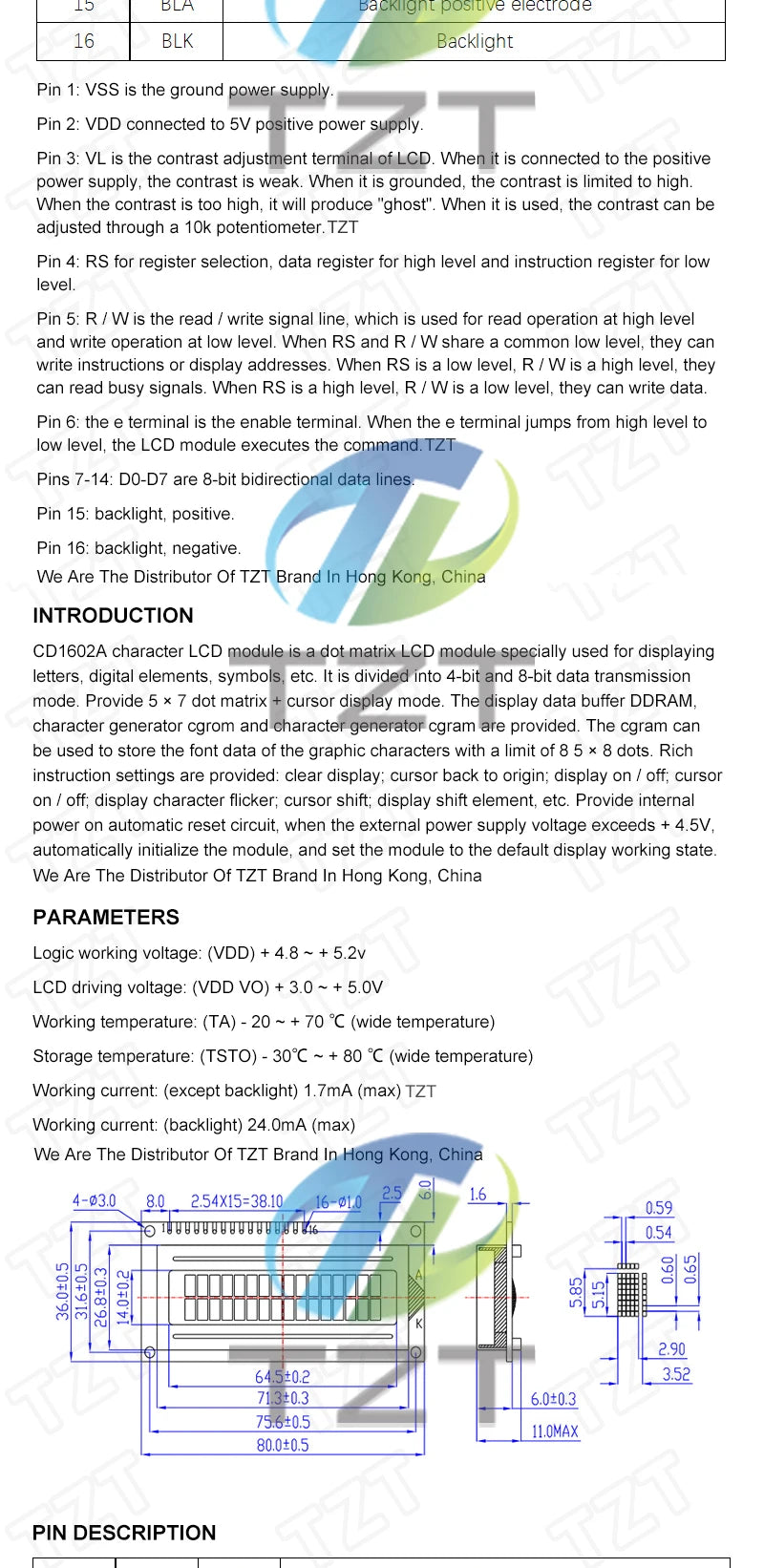 TZT LCD1602 LCD 1602 LCD2004 LCD 2004 LCD12864 LCD0802 Module Blue Green Screen 16x2 20X4 Character LCD Display Module HD44780