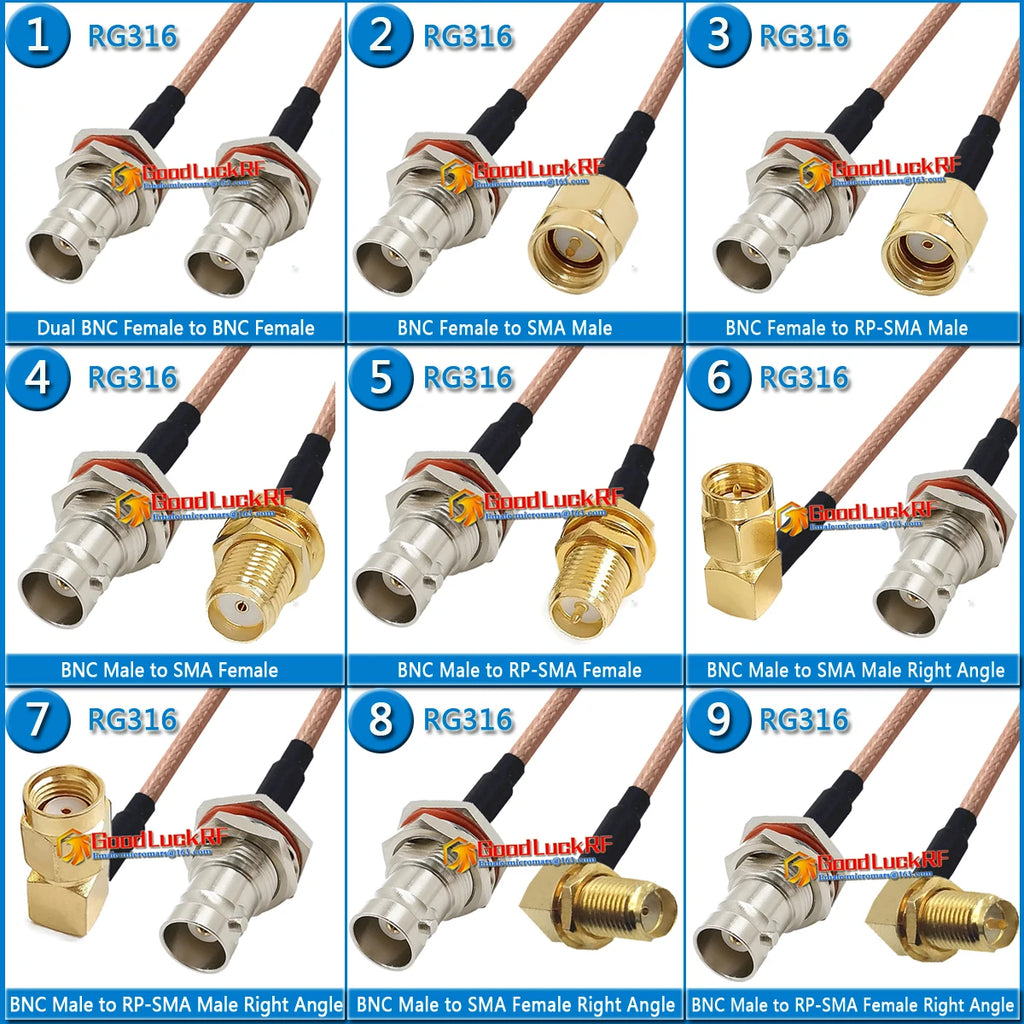 Q9 BNC Female O-ring Waterproof Bulkhead Washer Nut to SMA Male Pigtail Jumper RG316 extend Cable low loss RF Connector