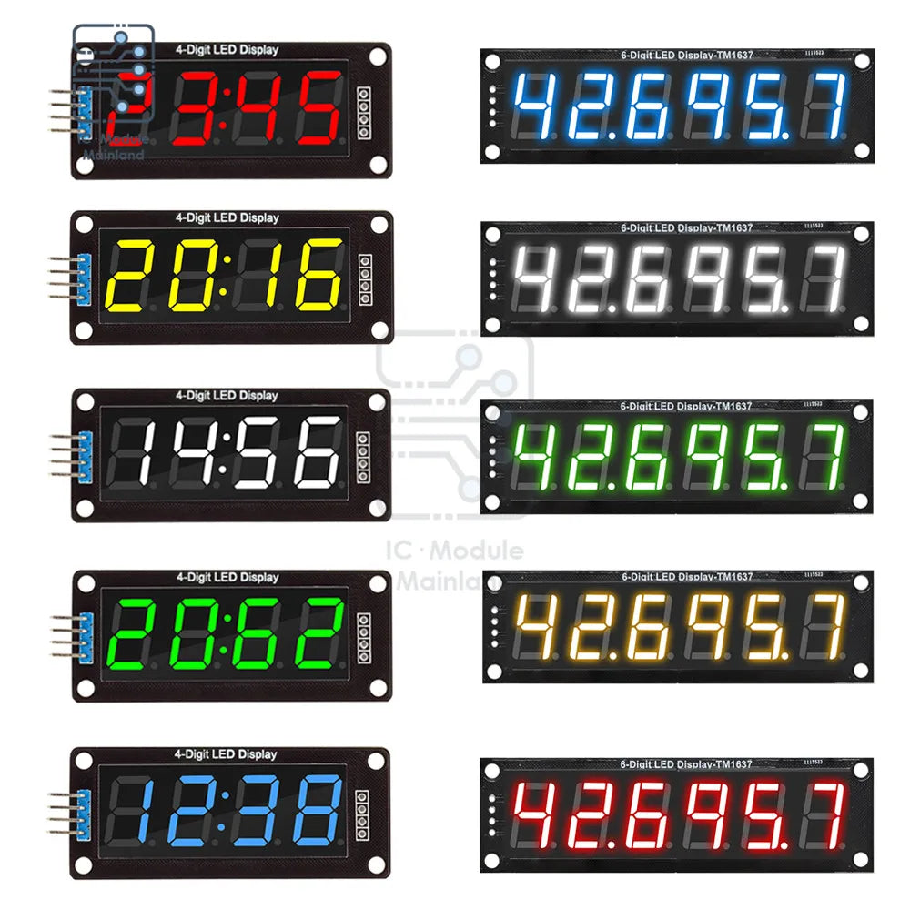 4/6-Digit 0.56 Inch 7 Segments Digital Tube Clock Module Double Dots LED Display TM1637 Blue Yellow White Green Red For Arduino