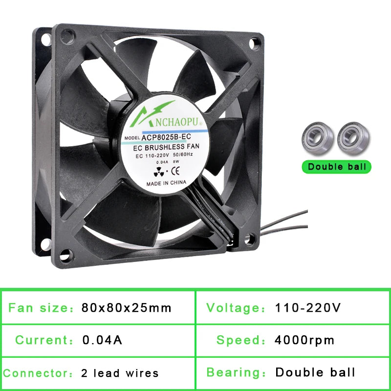 60mm 70mm 80mm 92mm 120mm 140mm Fan EC Brushless Cooling Fan AC 110V 120V 220V 240V for Cabinet Frequency Converter