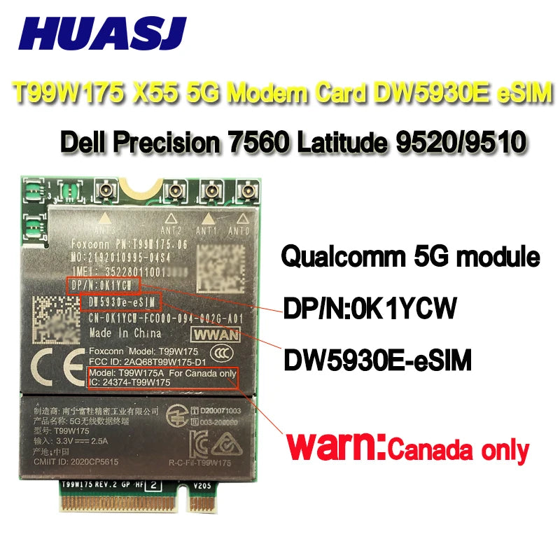 Huasj T99W175 5GNR M.2 5G Module Card sps L83053-005 for HP 840 850 G8 DW5930E-eSIM for  9520 9510 l ThinkPad X1