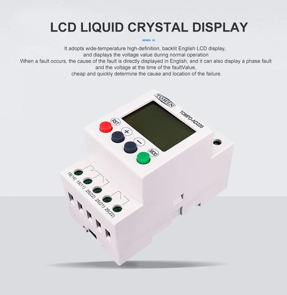 TOMZN AC DC 110V-240V DIN Rail Over and Under Voltage Protection Monitoring Relays Protector