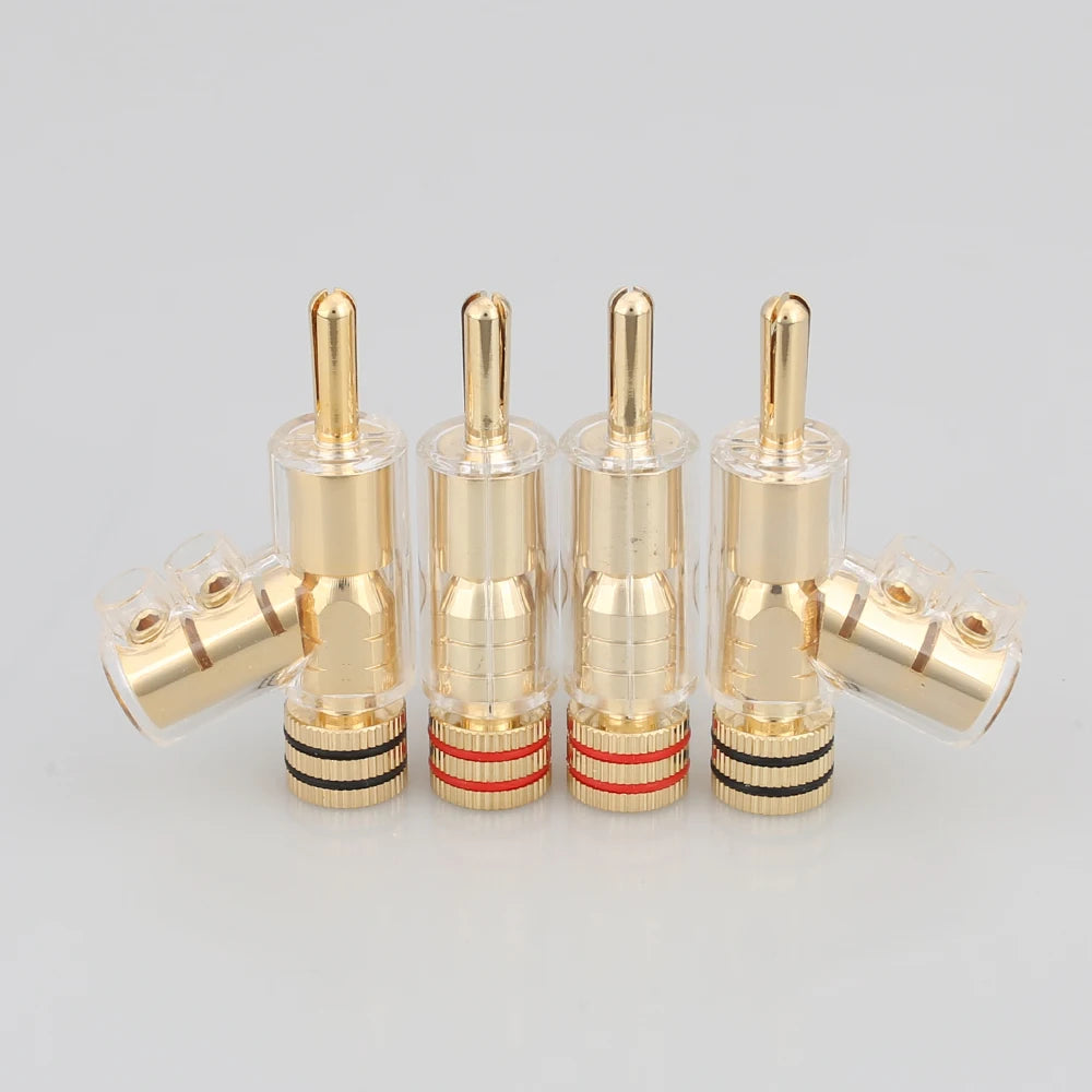 4pcs/set VB202G High Performance 24K Gold Plated Audio Banana Connectors 45Dgree Locking Banana Plug For Hifi Speaker Cable