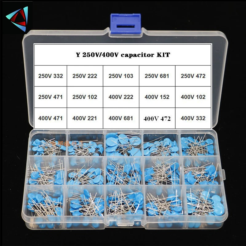150Pcs 15Value Safety Y Capacitor 400VAC 250VAC 471 102 222M 472M 103M 332 152 681 KIT
