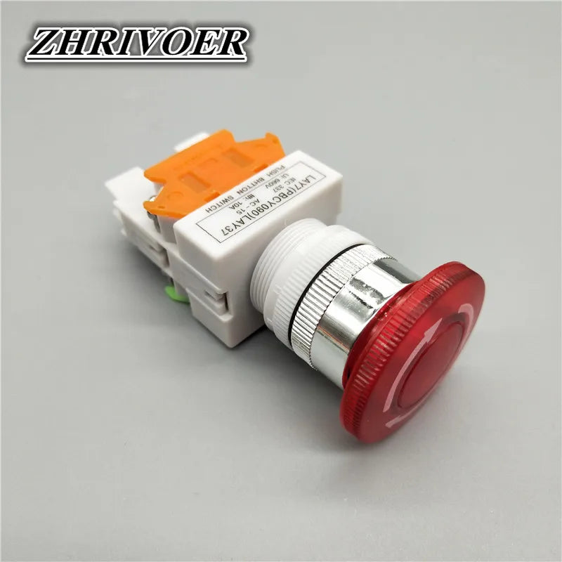 22mm LAY37-11ZS/LAY37-11ZSD Red Mushroom Head Emergency Stop Push Button Switch with Light Self-locking 10A/660V