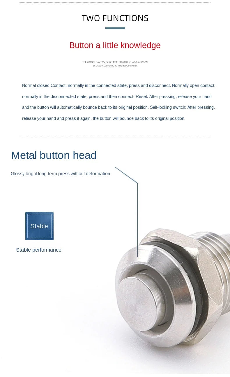 8MM 10MM 12MM 16MM Metal Button Switch Self Lock Button High Head Self Lock Switch 1 Normally Open Waterproof Antirust