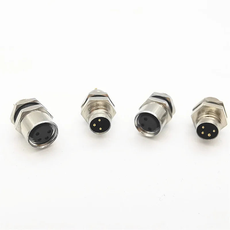M8 Flange Socket Sensor Male&Female Stainless Steel Connector A Type 3&4 Pin panel back mount threaded coupling
