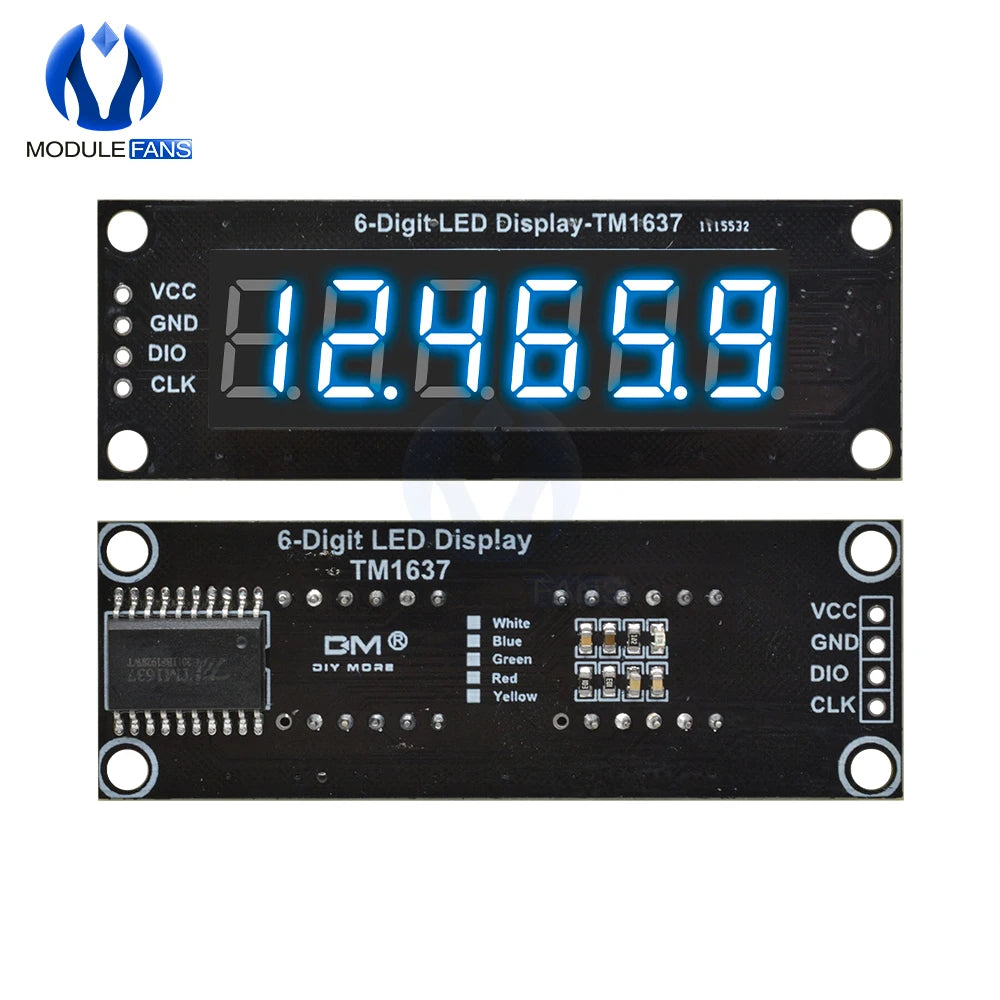 0.36" 6 Digit 7 Segment TM1637 LED Display Module 0.36 inch LED Indicator for Arduino DIY Red Green Blue Yellow White