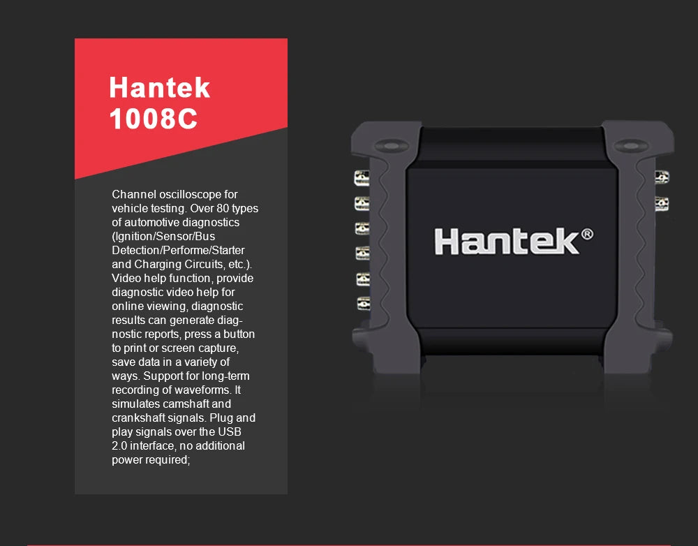 Hantek 1008C Automotive Oscilloscope with Passive Attenuator HT201 HT25 Auto PC Storage USB 8 Channels Programmable Generator