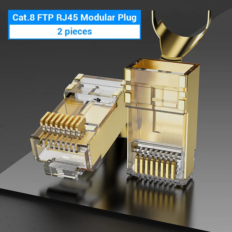 Vention RJ45 Connector Cat8 8P8C Modular Ethernet Cable Cat 8 FTP Head Plug Gold Plated 40Gbps Crimp Network Connerctor Cat8