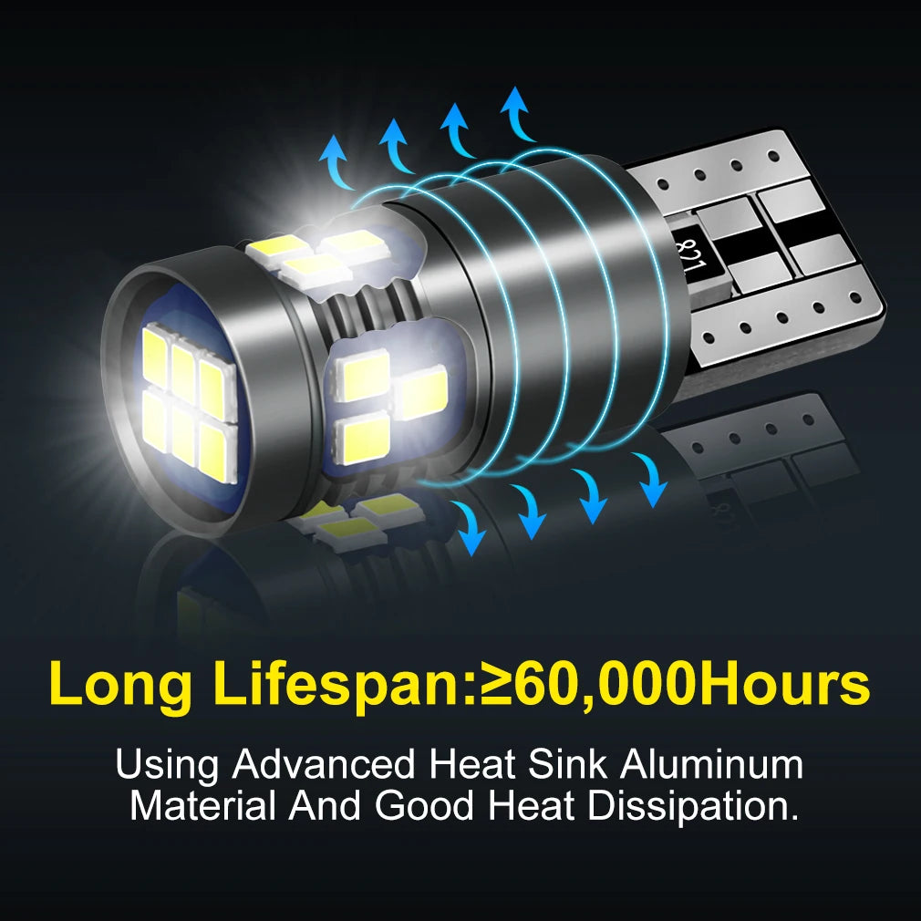 2Pcs W5W LED T10 Led Bulb 168 194 Canbus Nor Error 18SMD 3030 Car Signal Lights Clearance License Plate Lamp 6000K White 12V
