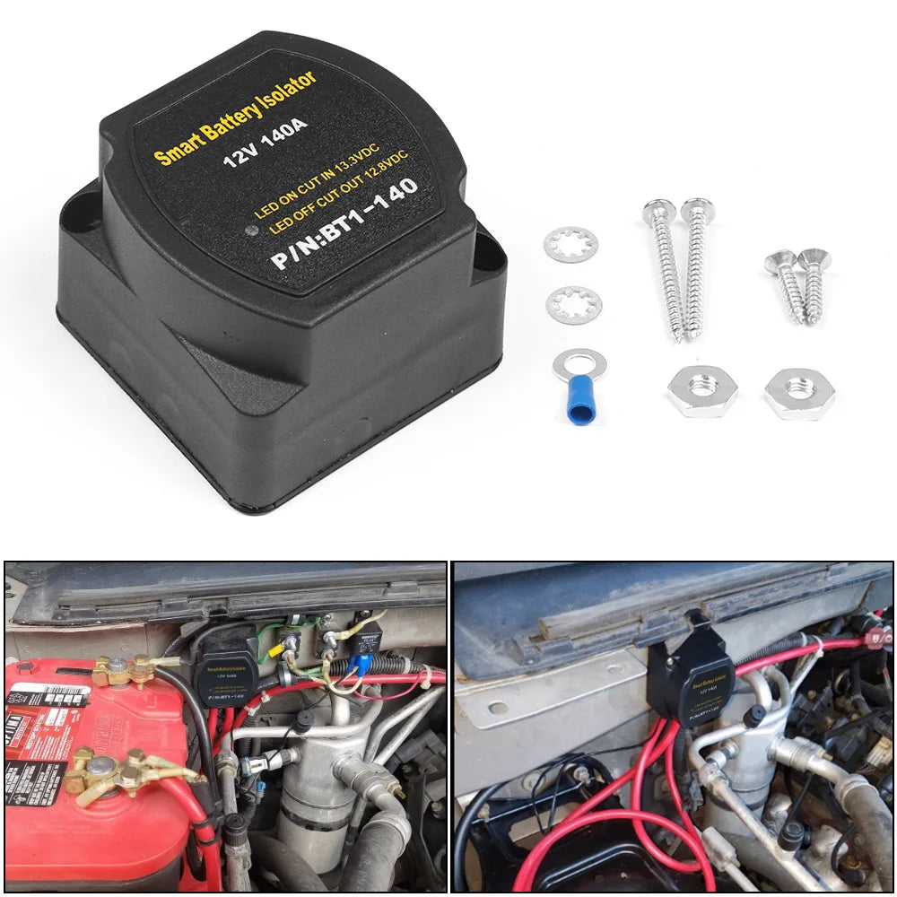 Dual Battery Smart Isolator 12V 140 Amp Voltage Sensitive Relay VSR Smart Switch for Car ATV UTV Boats RV's Camper Truck