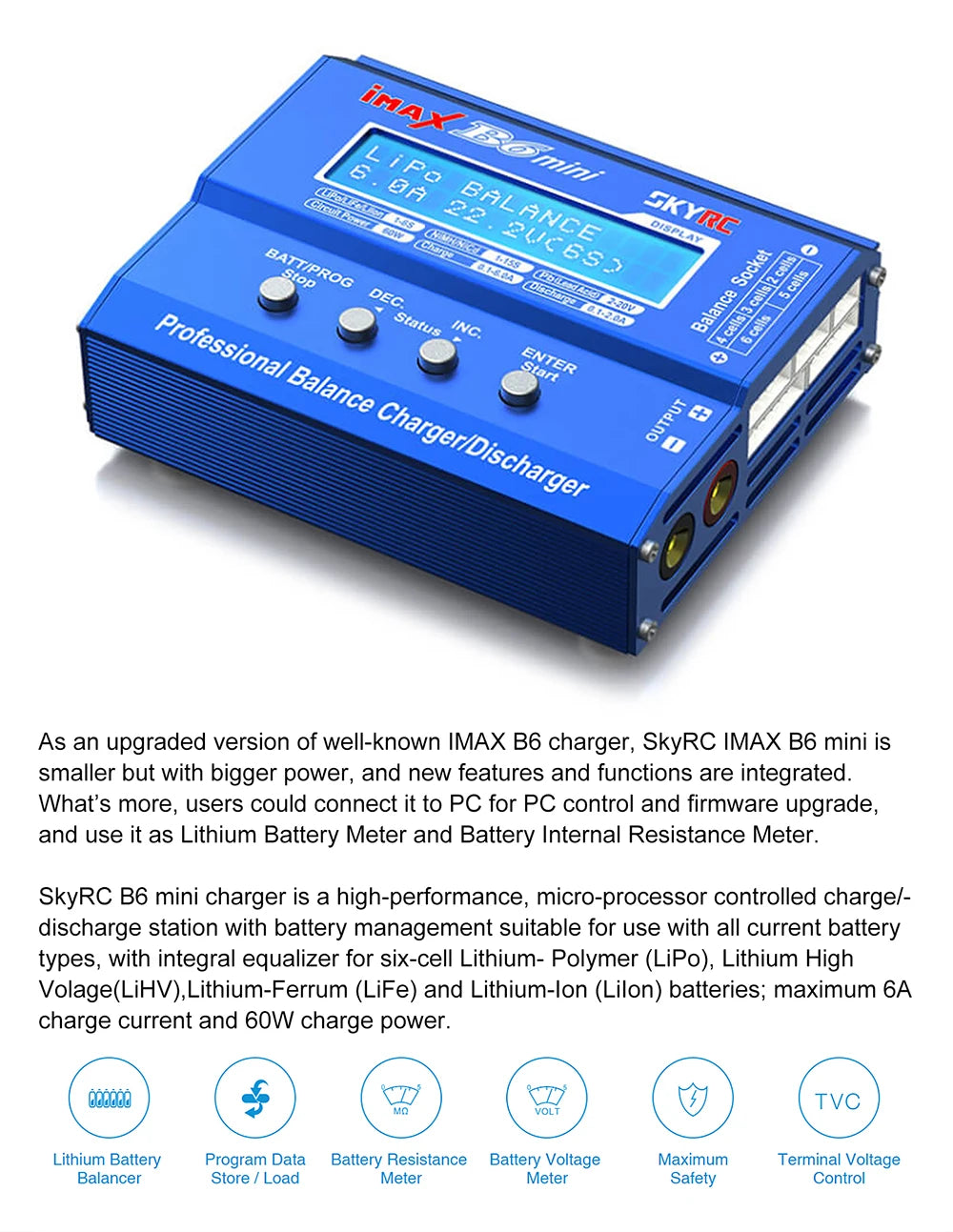 SKYRC Lipo Charger IMAX B6 EVO B6 V2 B6 Mini B6AC V2 Balance Battery Charger Discharger with Adapter Temperature Sensor 6A 1-6S