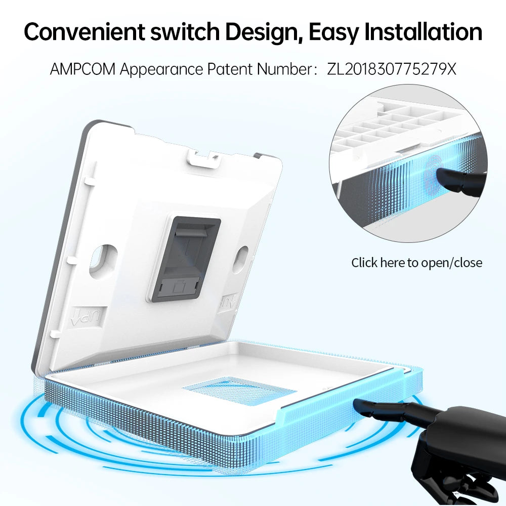 AMPCOM Wall Faceplate with CAT8 40Gbps STP Keystone Jack, RJ45 Self-Locking Zinc Alloy Module With 86mm Wall Plate