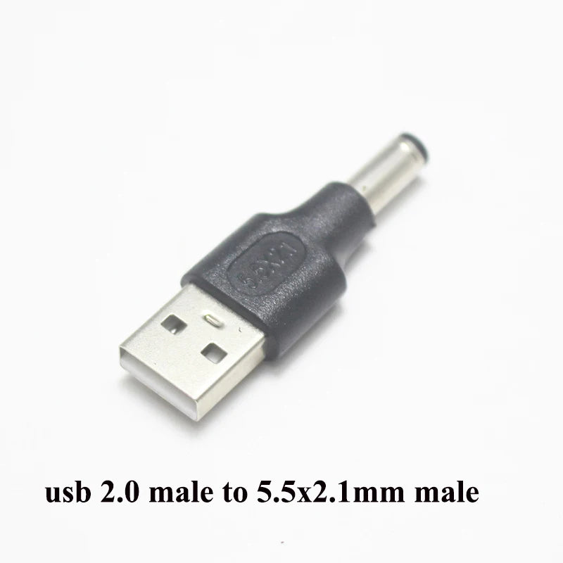 1pcs Commonly Used USB Set 5.5*2.1/5.5x2.1mm Female Jack to USB 2.0 Male Plug DC Power Male to Female Connector Adapter