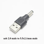 1pcs Commonly Used USB Set 5.5*2.1/5.5x2.1mm Female Jack to USB 2.0 Male Plug DC Power Male to Female Connector Adapter