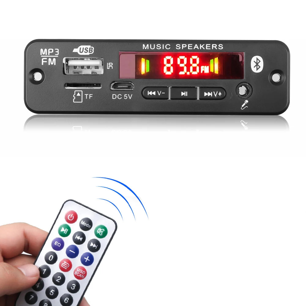 Bluetooth 5.0 MP3 Decoder Board 2*20W 40W Amplifier Audio Player 12V DIY MP3 Player Car FM Radio Module TF USB Mic Record Call
