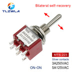 100PCS Toggle Switch SPDT DPDT Rocker Switch MTS 5A 6A 125V Self-Reset Switch 3A 250 AC 3 6PIN ON-ON ON-OFF-ON Starting Switch