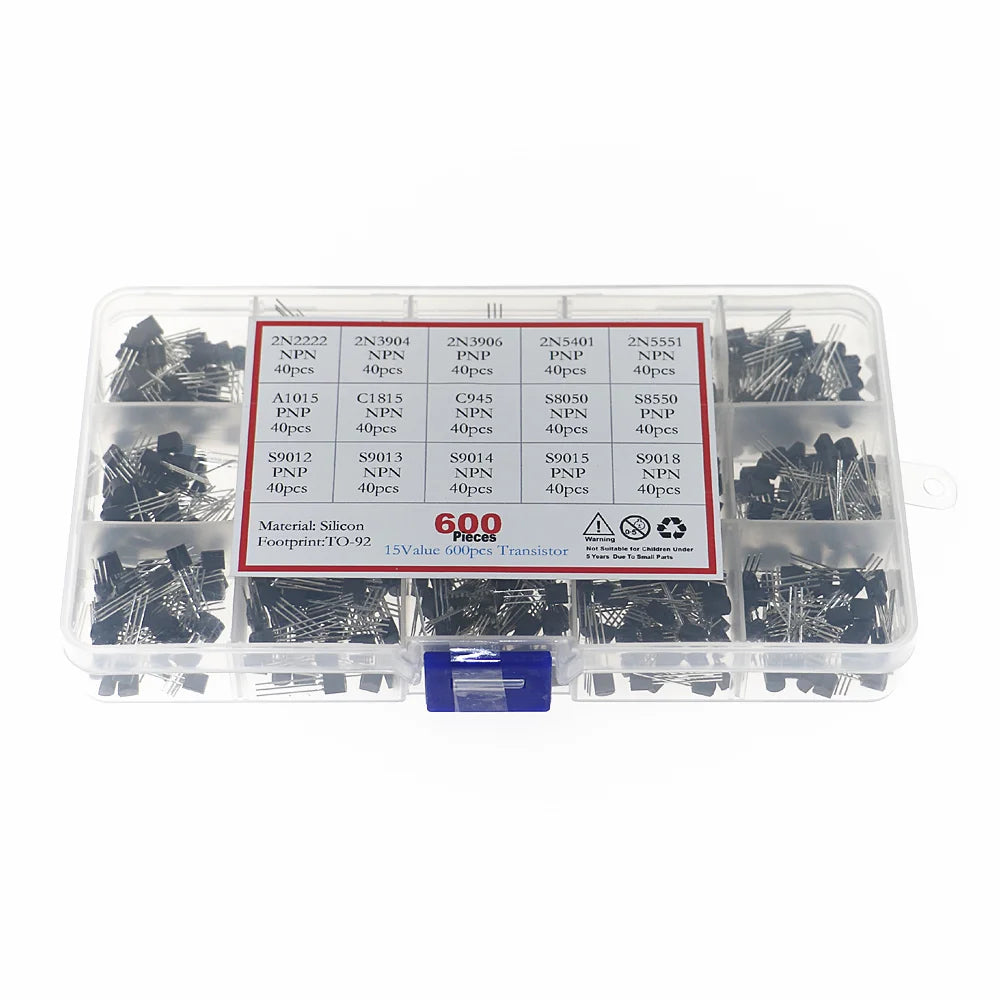 600pcs 15Values Transistor Set TO-92 30-160V 50-1000mA NPN PNP Assorted kit