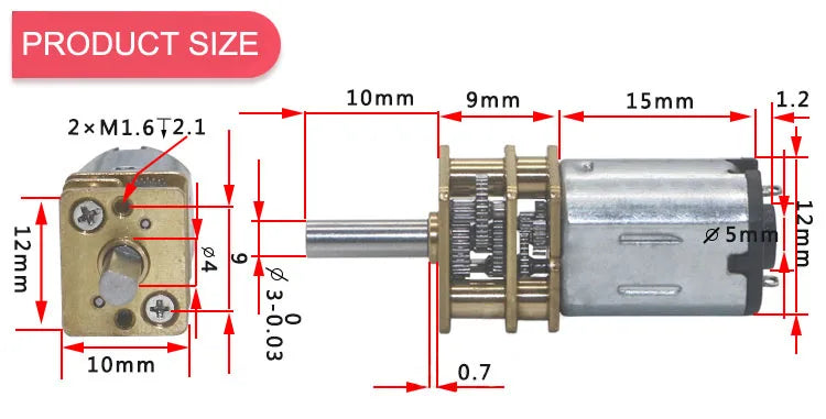 Bringsmart 3V 6V 12V 15-1500RPM N20 DC Gear Motor Reversed Control Low Noise for DIY Electronic Equipment Toys Mini Machine