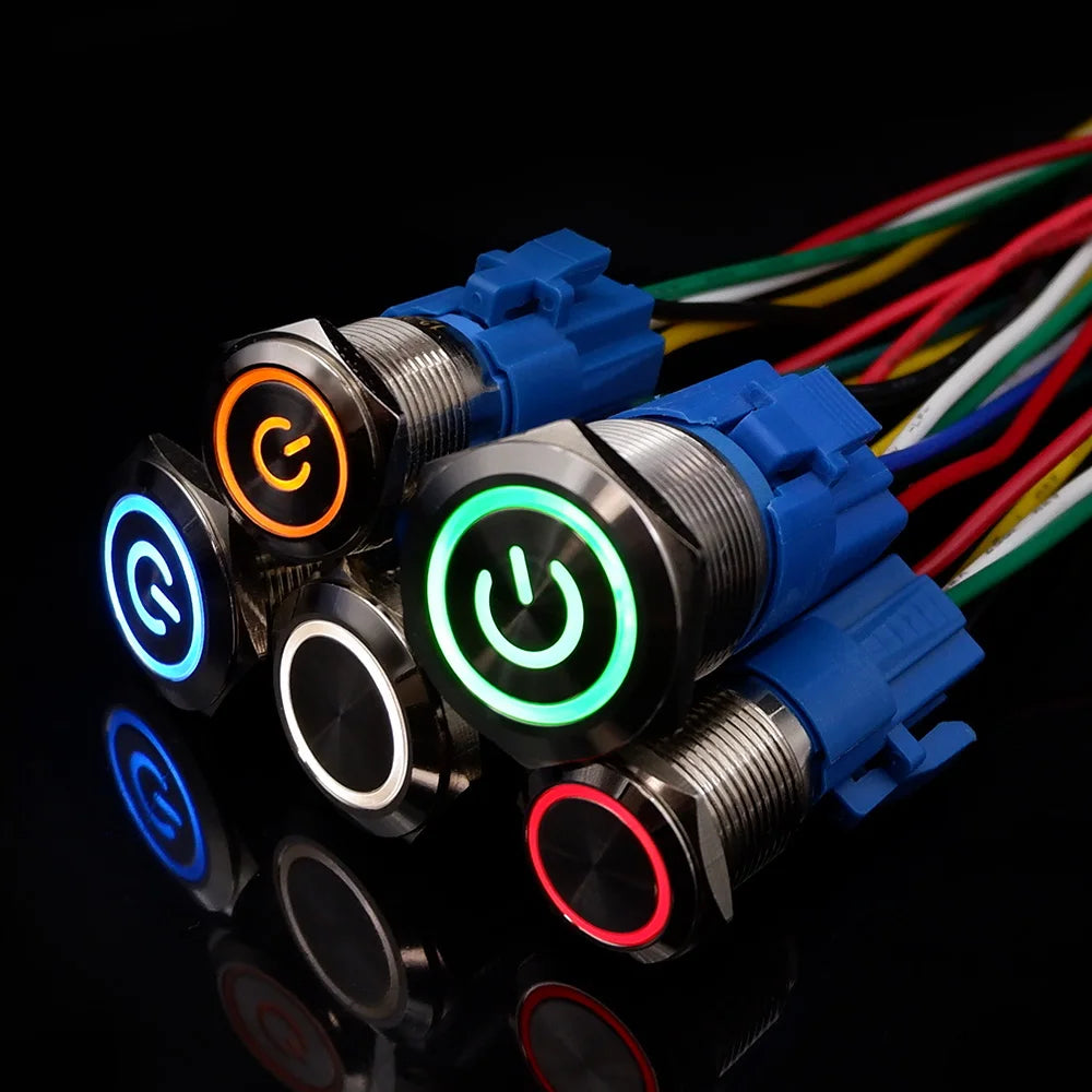 On Off PC Power Metal Waterproof Push Button Switch 12v for Car Ignition Switches Momentary/Latching NC 5V 220V 12 16 19 22 mm