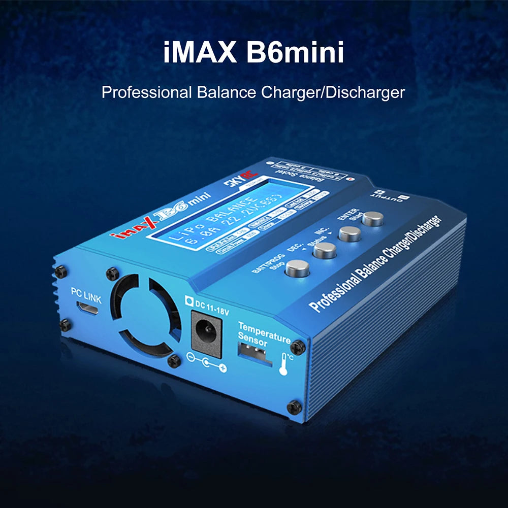 SKYRC Lipo Charger IMAX B6 EVO B6 V2 B6 Mini B6AC V2 Balance Battery Charger Discharger with Adapter Temperature Sensor 6A 1-6S
