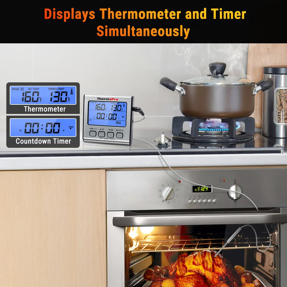 ThermoPro TP-17 Dual Probes Digital Outdoor Meat Thermometer Cooking BBQ Oven Thermometer with Big LCD Screen For Kitchen