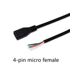 1pcs Micro USB 2.0 Female Jack Android Interface 4 Core 2 Core Male Female Power Data Charge Cable Cord Connector 30CM Cable