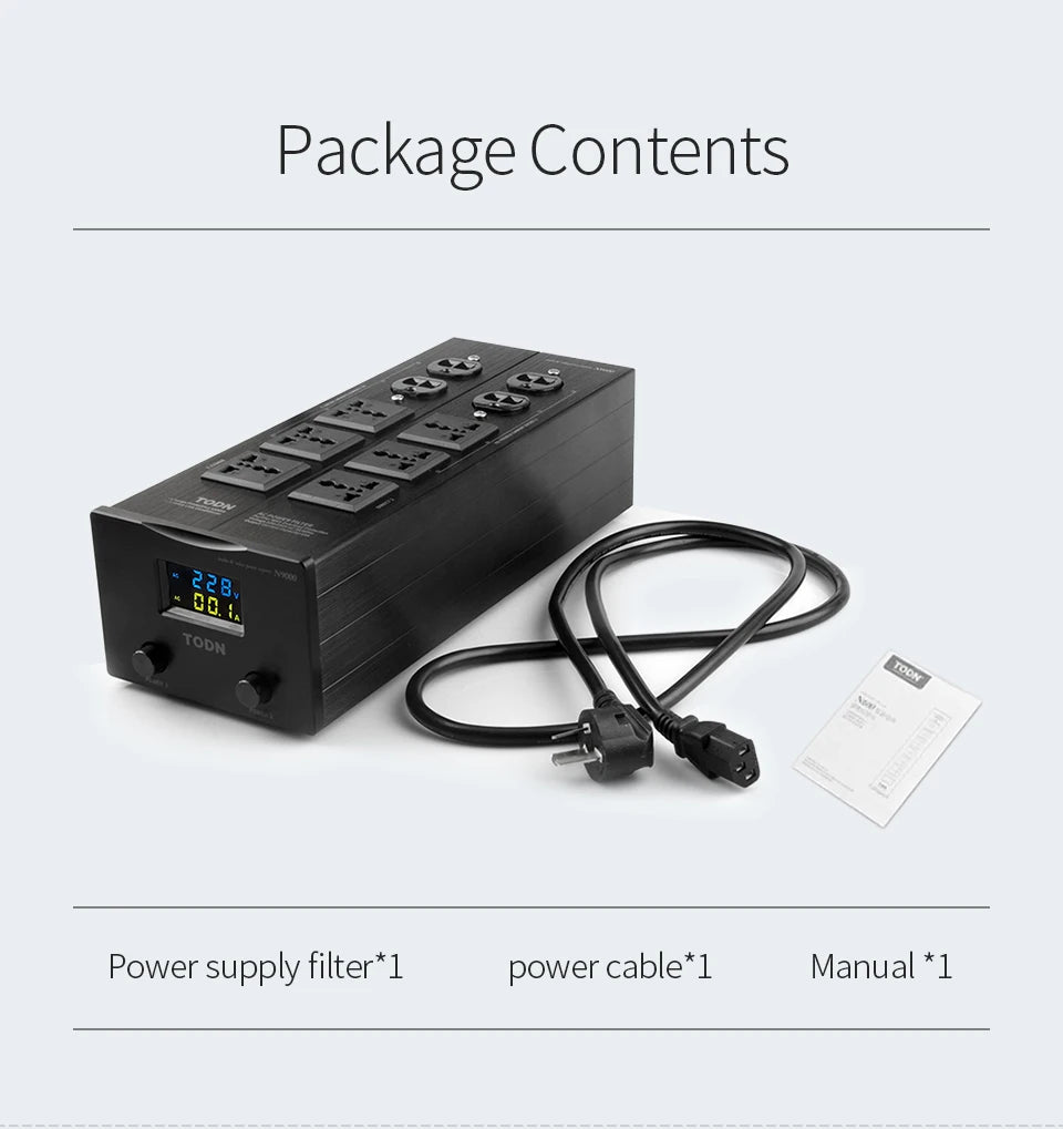 TODN Audio Noise AC Power Filter Power Conditioner Power Purifier Surge Protection with EU Outlets Power Strip